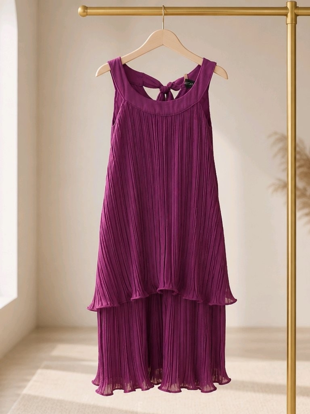 Sleeveless Pleated Tie-Back Tunic Top — Purple
